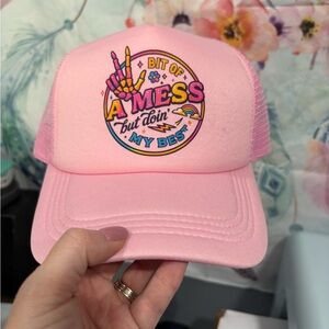 Pink Trucker Hat "A Bit of a Mess but doin' My Best"